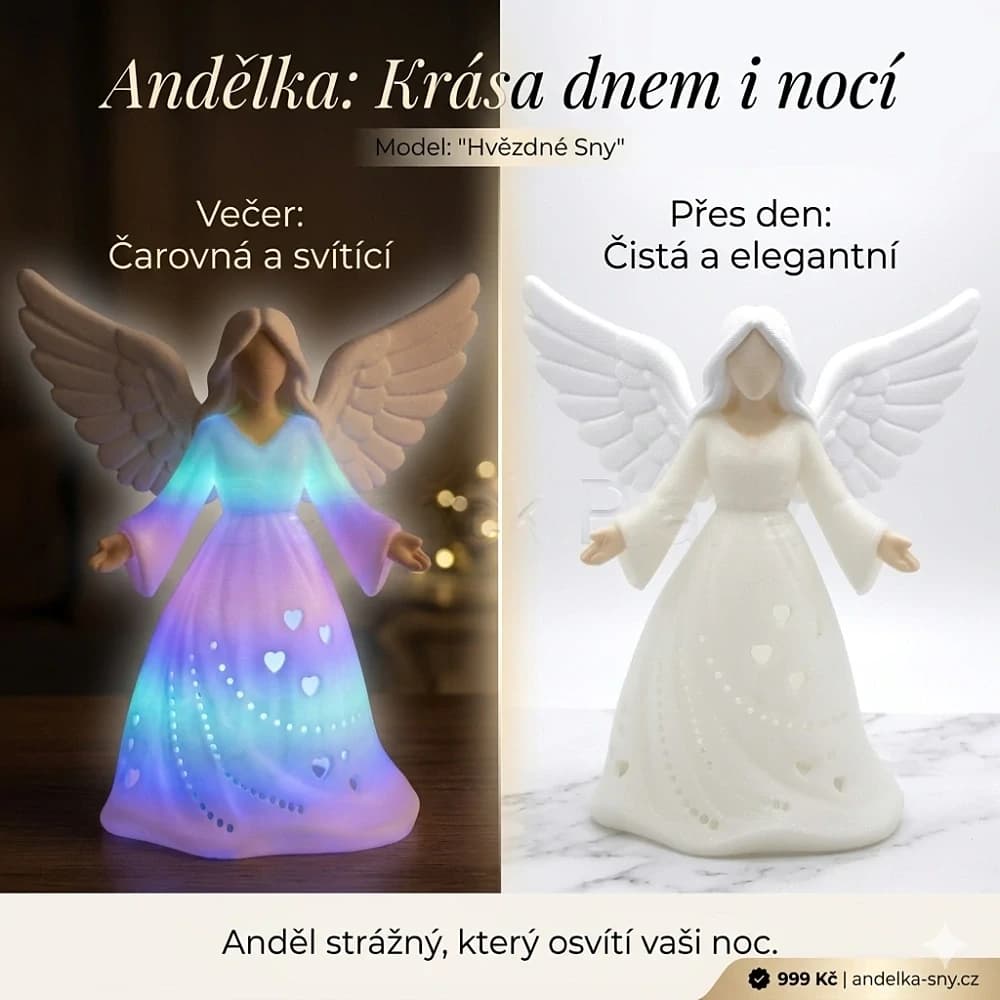 Andělka 22 cm Světlo, klid a harmonie – fluorescenční (svítí ve tmě)