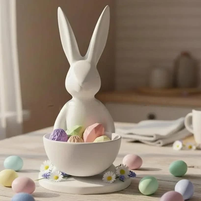 Bílý zajíc s miskou 25 cm – 3D tisk