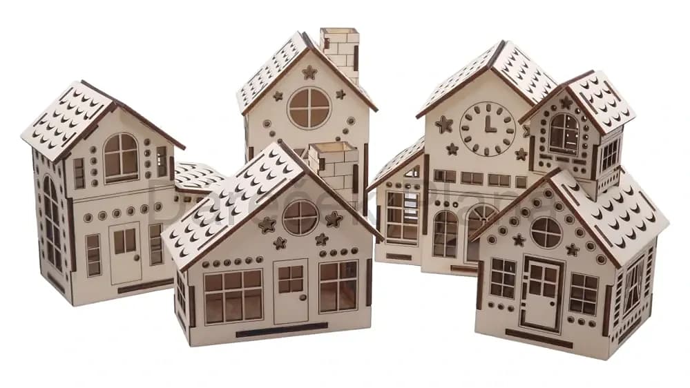 Dřevěné domečky – set 5 kusů z překližky