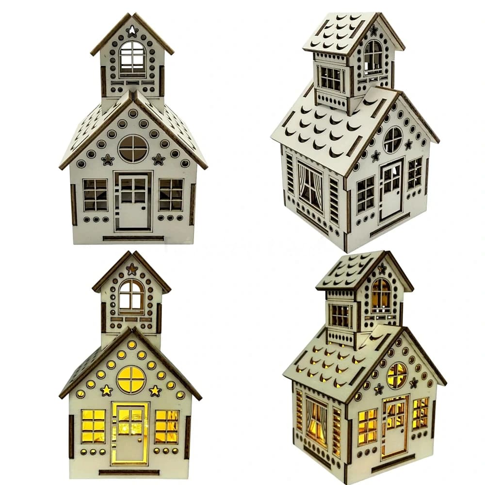 Dřevěný domeček s věžičkou + LED svíčka – 13×7×7 cm