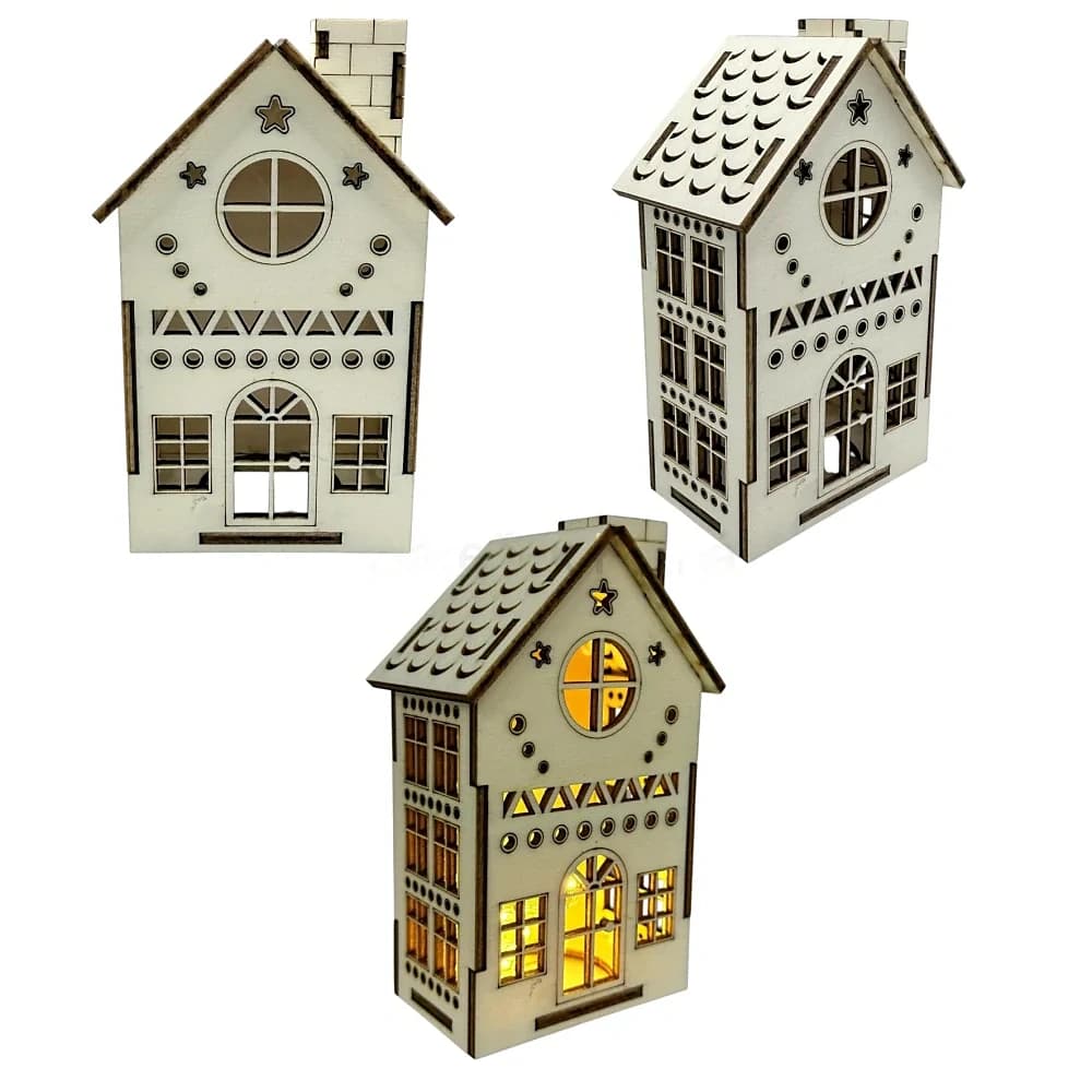 Dřevěný patrový domeček + LED svíčka – 13×7×5 cm
