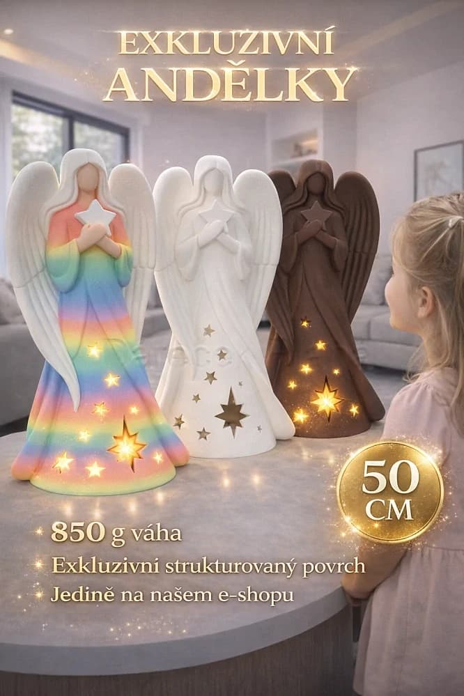 Exkluzivní andělka 50 cm s LED svíčkou