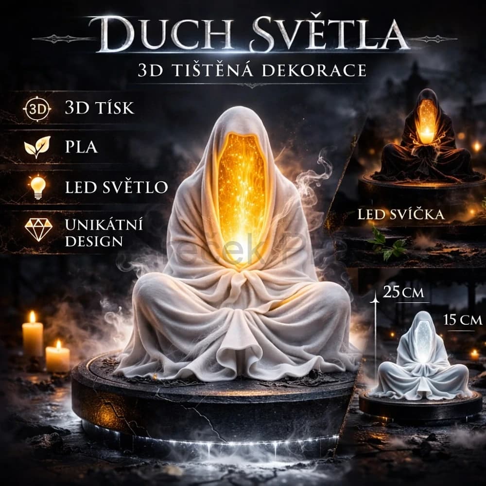 Strážce světla – soška z 3D tisku s LED svíčkou