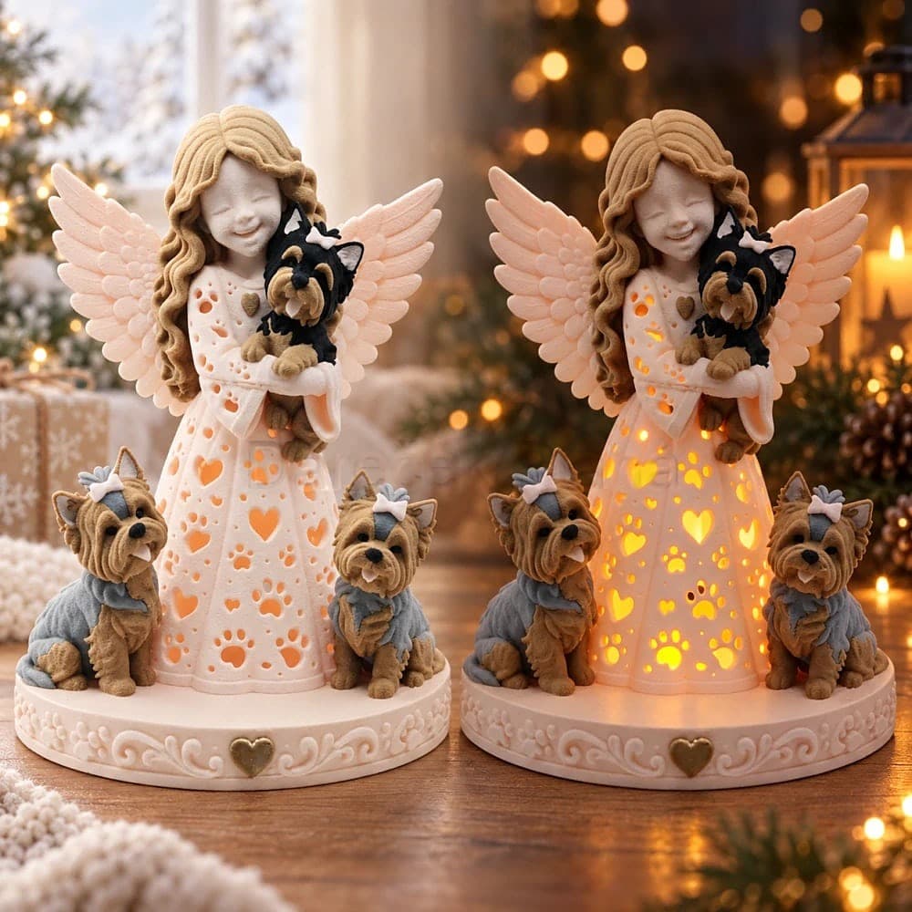 Svítící andělka se třemi pejsky 27 cm