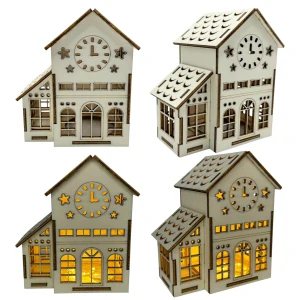 Dřevěný domeček s hodinami + LED svíčka – 13×10×8 cm