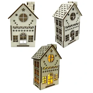 Dřevěný patrový domeček + LED svíčka – 13×7×5 cm
