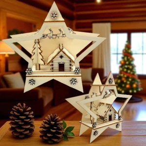 Dřevěná vánoční hvězda s chaloupkou