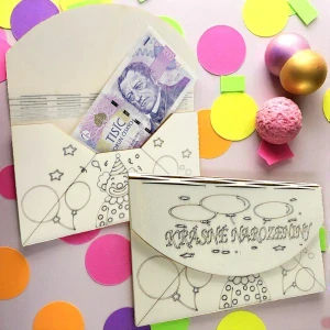 Narozeninová obálka na peníze z dřeva – Klaun a balónky