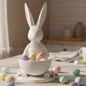 Bílý 3D zajíc s miskou 25 cm