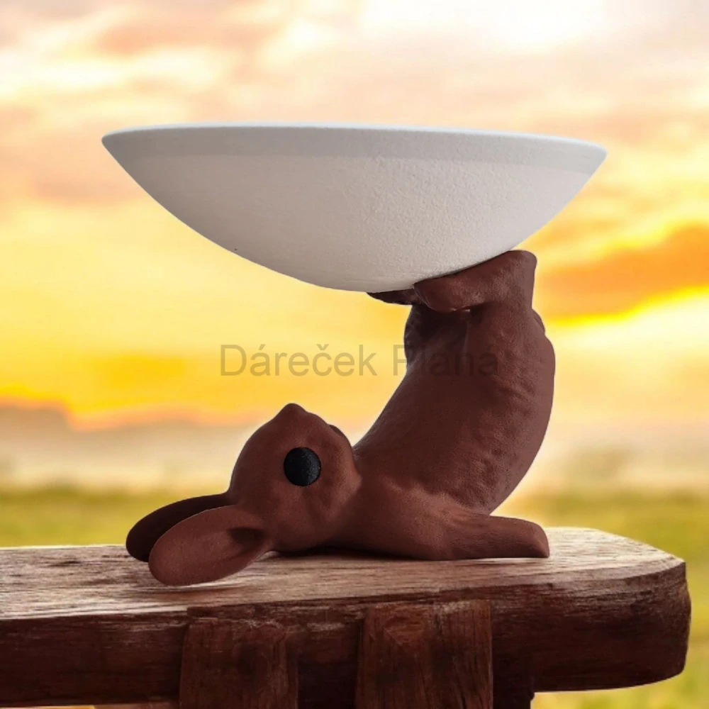 Ležící zajíček s miskou