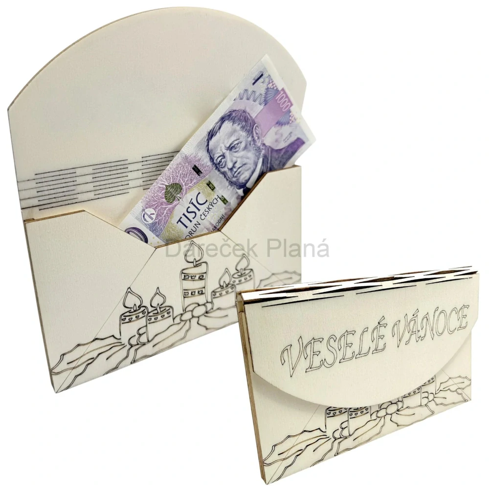 Vánoční obálka na peníze z dřeva – motiv Adventní věnec