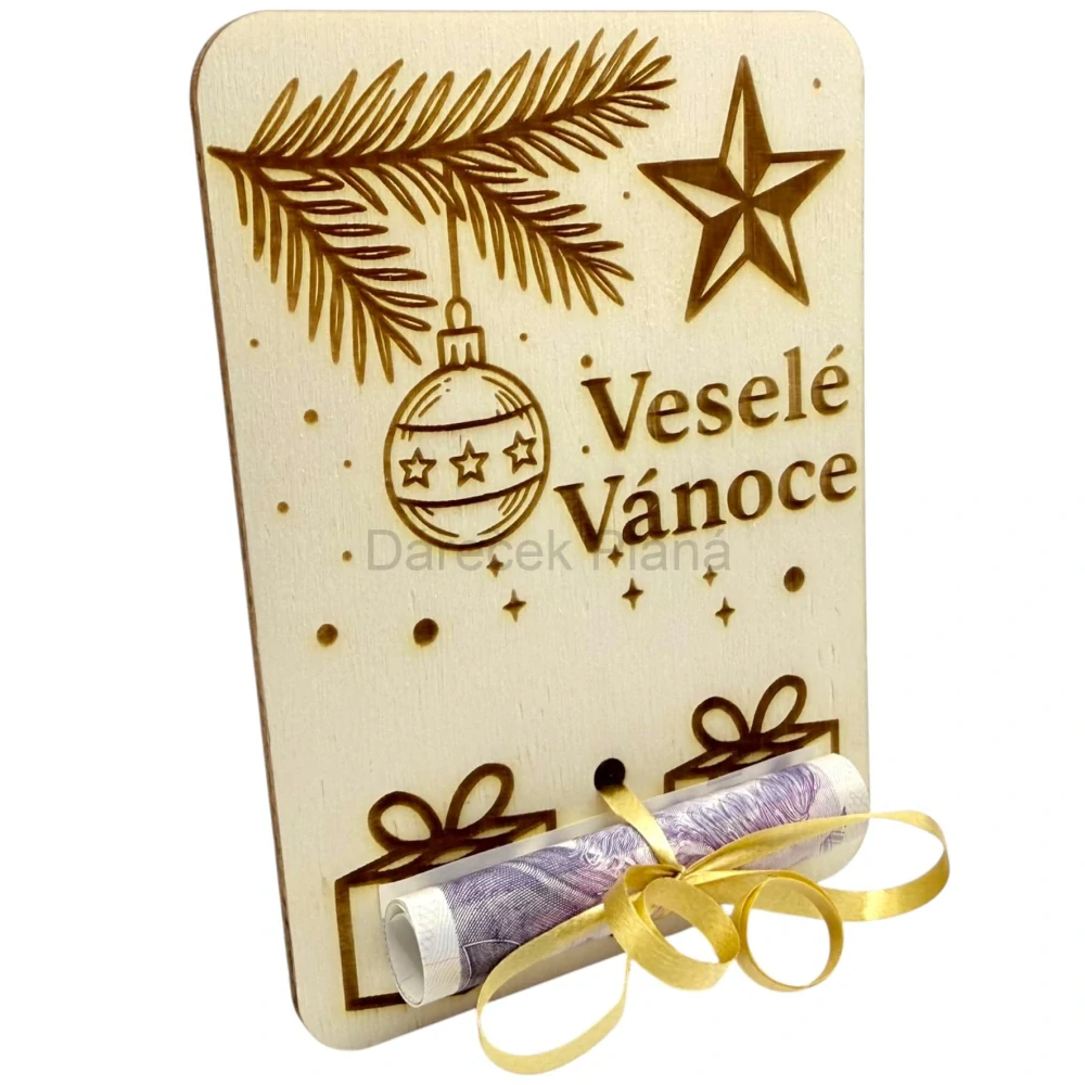 Dřevěná karta na peníze – Veselé Vánoce 
