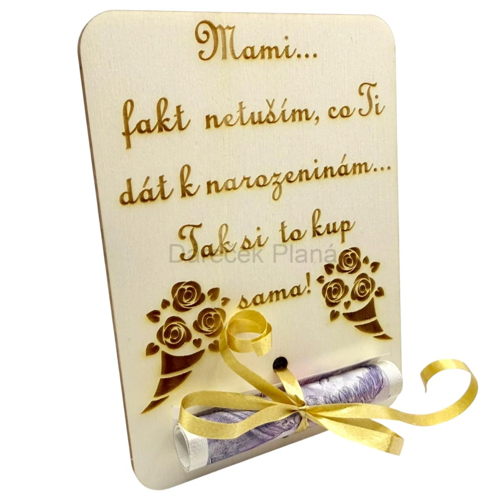 Dřevěná karta na peníze pro maminku – Vtipné přání
