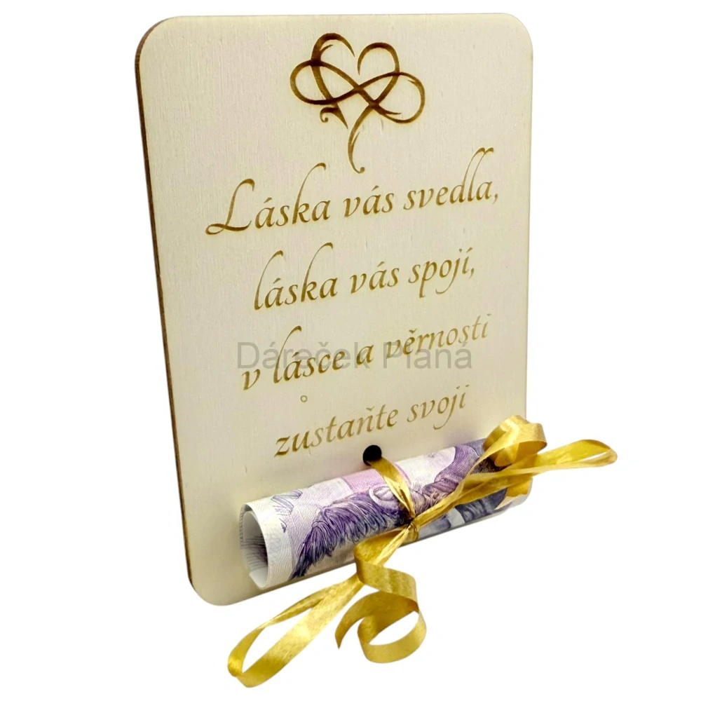 Dřevěná karta na peníze – Svatební blahopřání 