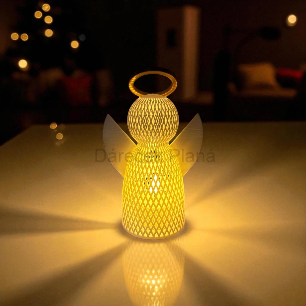 Andělka se zlatou svatozáří a LED svíčkou