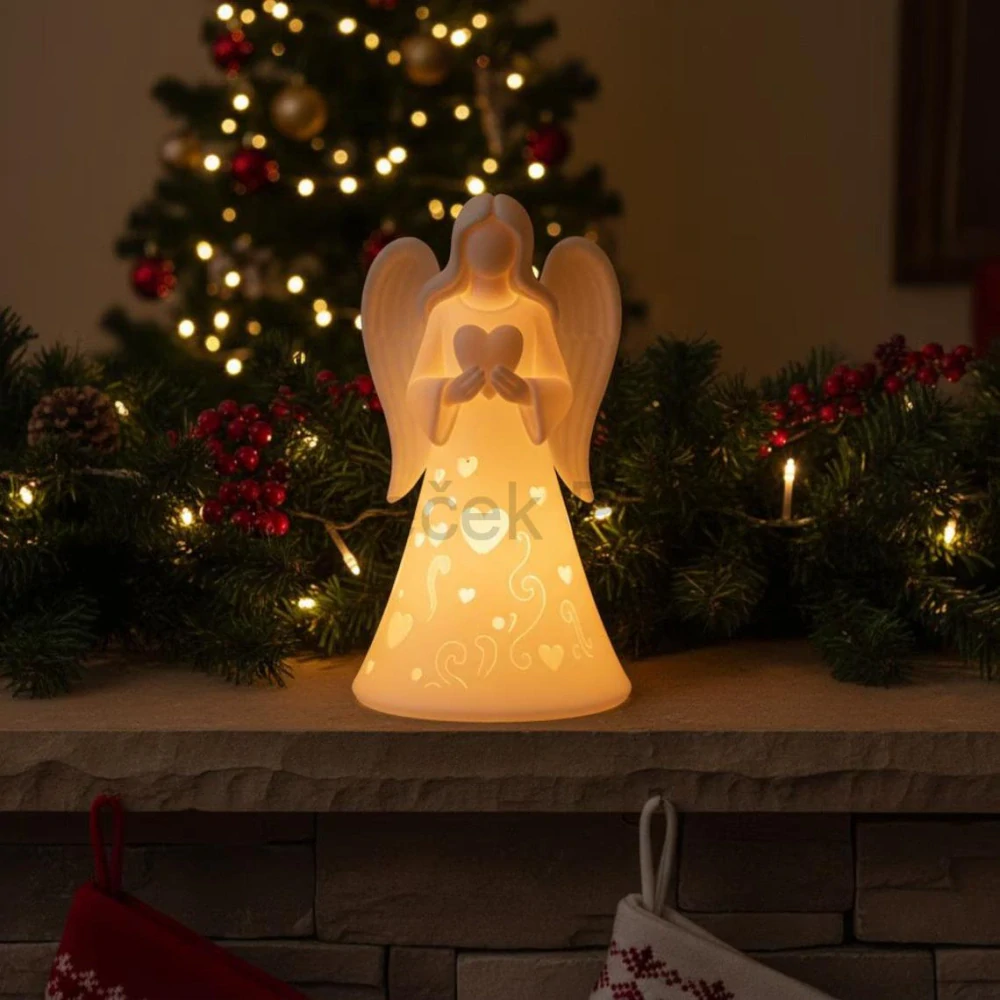 Andělka se srdíčky a LED světlem