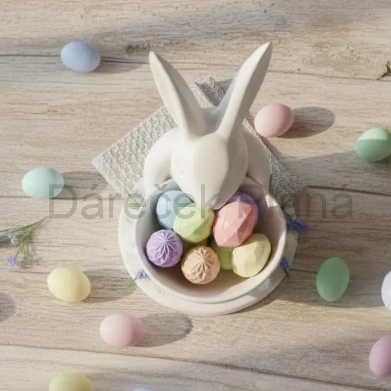 Bílý 3D zajíc s miskou 25 cm
