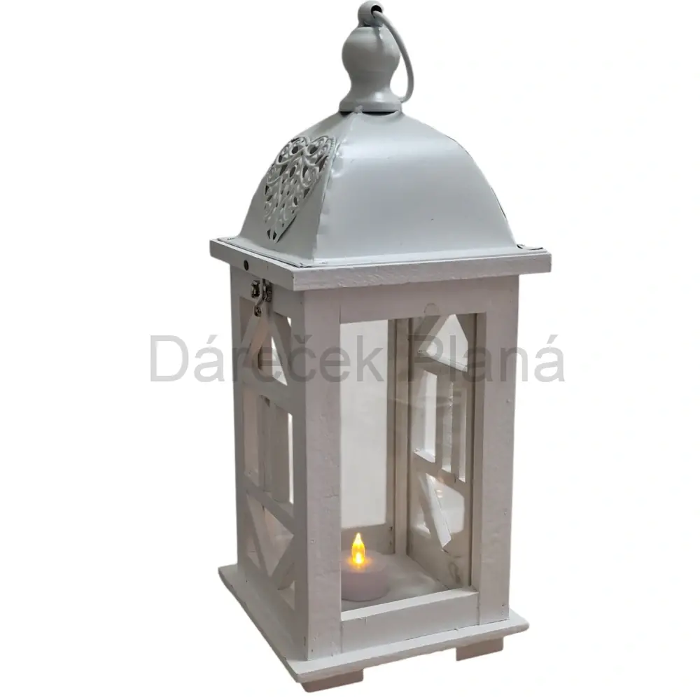 Bílá lucerna ze dřeva se sklem