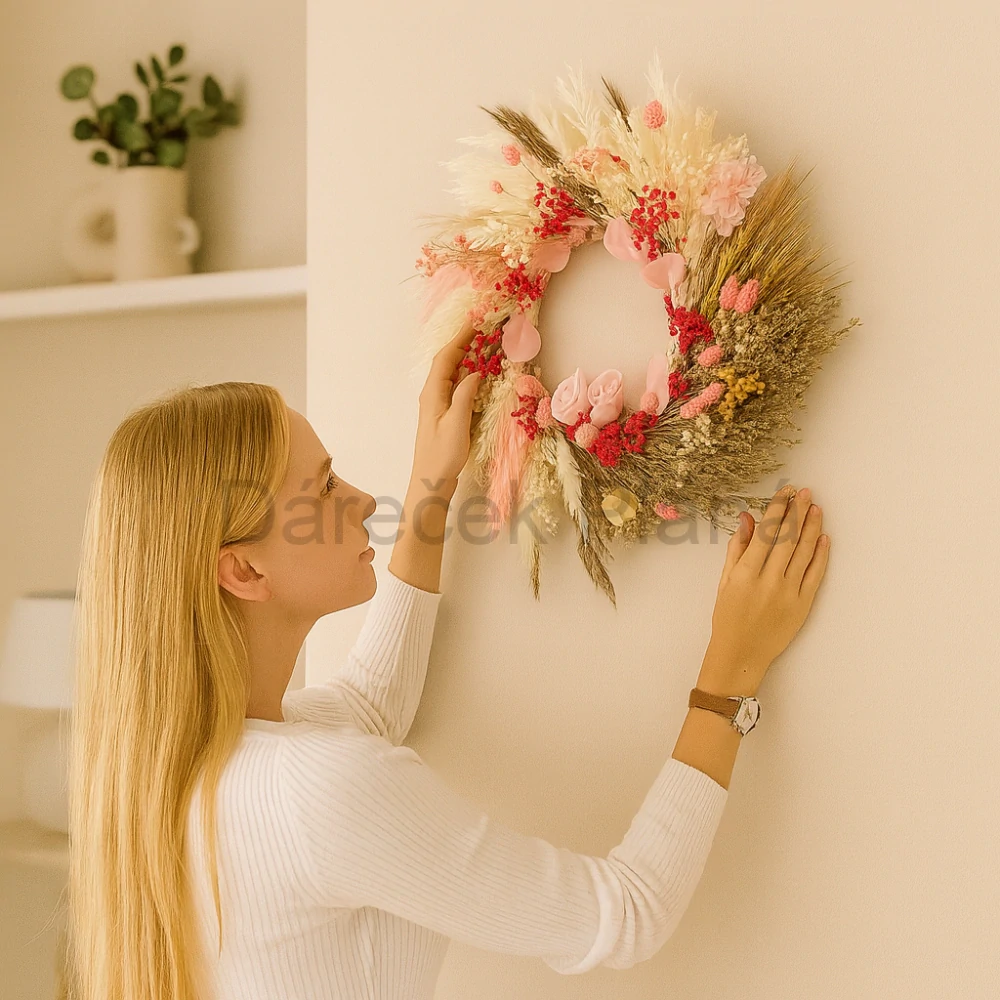 Romantický věnec z sušených květin – 50 cm