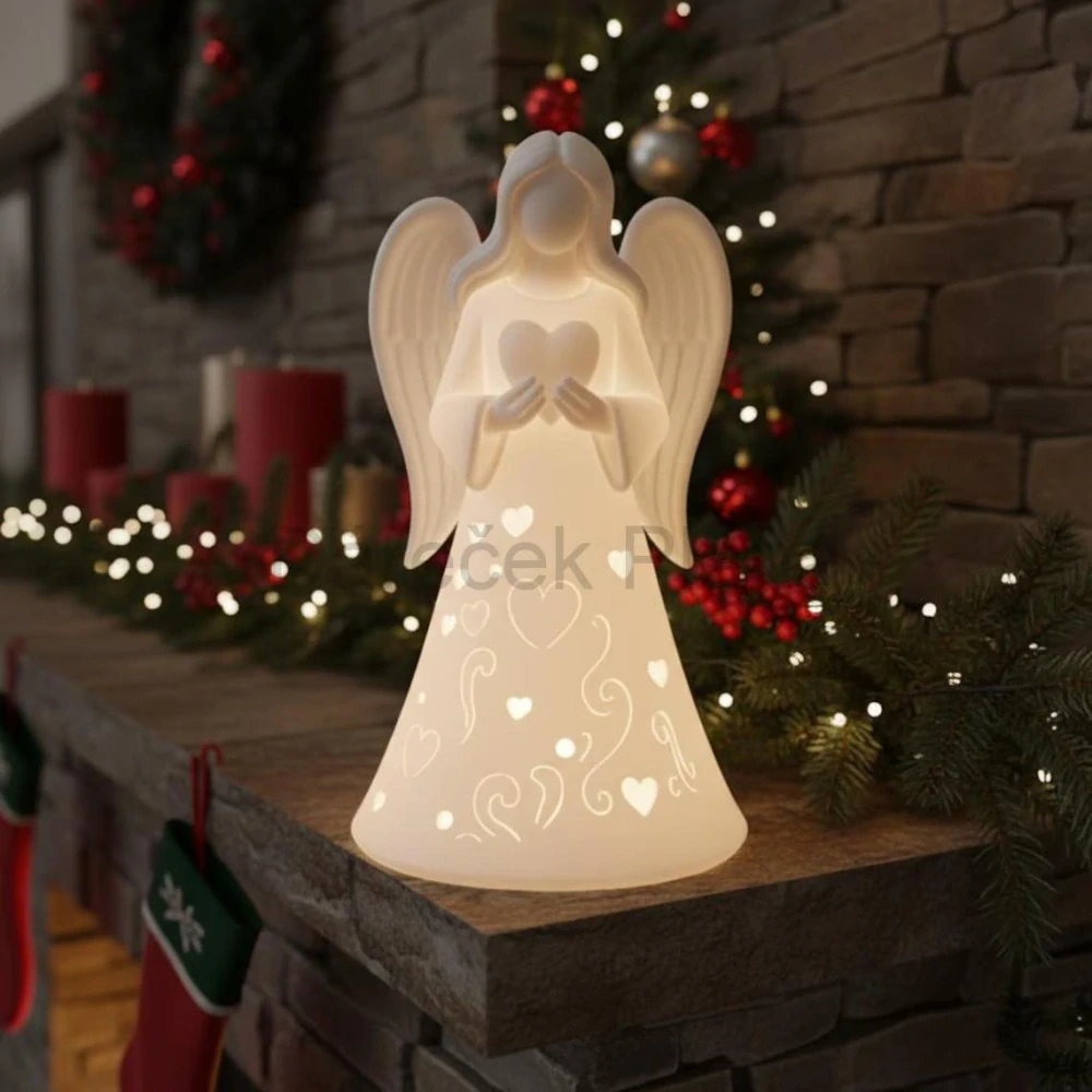 Andělka se srdíčky a LED světlem