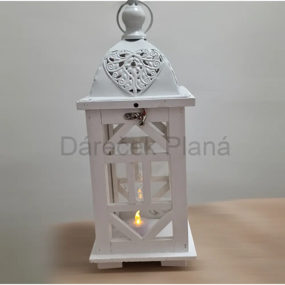 Bílá lucerna ze dřeva se sklem