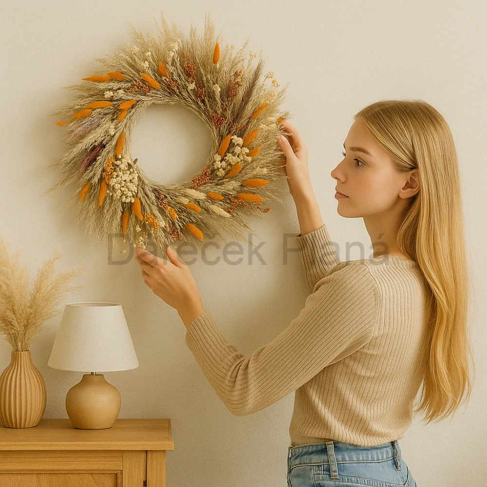 Přírodní věnec z travin – 58 cm | Ručně vyráběný originál