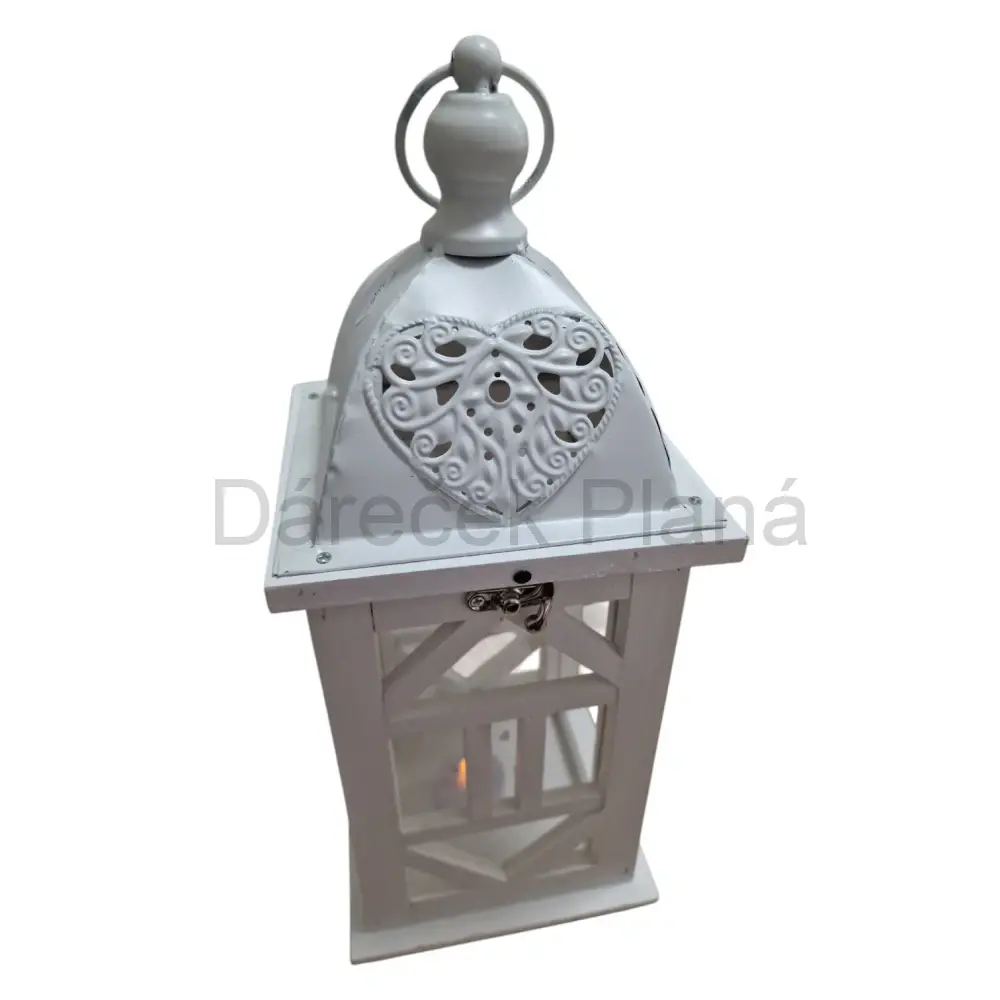 Bílá lucerna ze dřeva se sklem