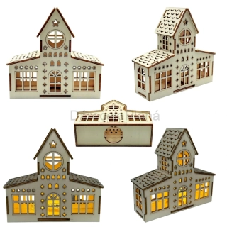 Dřevěný domeček s věží + LED svíčka – 15×15×6 cm 